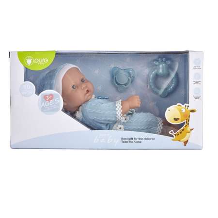 Кукла-пупс Junfa Pure Baby 25см в голубых кофточке шортиках шапочке с аксессуарами