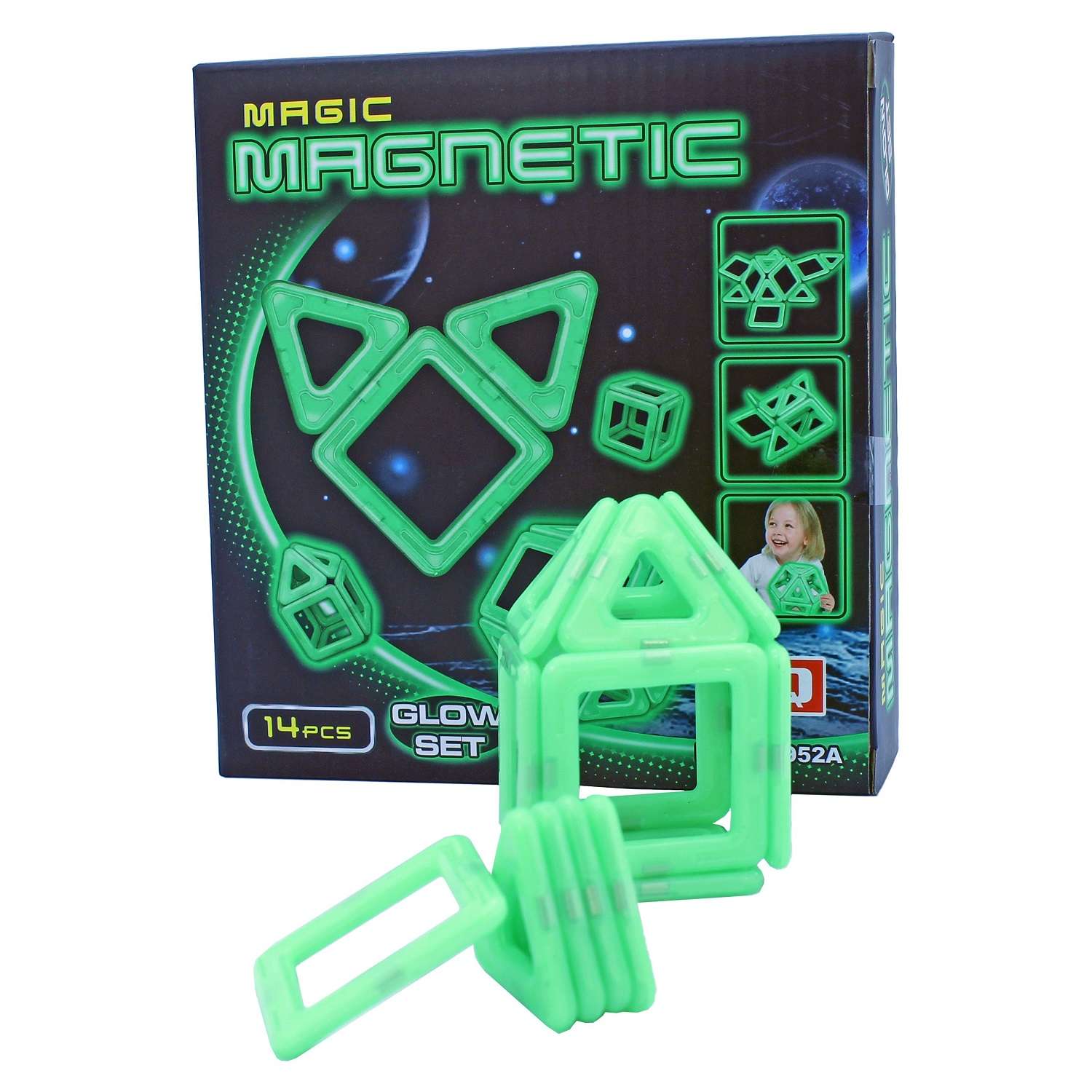Конструктор магнитный Kribly Boo Флуоресцентный пластиковый сборный/детская развивающий с 14 крупными деталями - фото 2