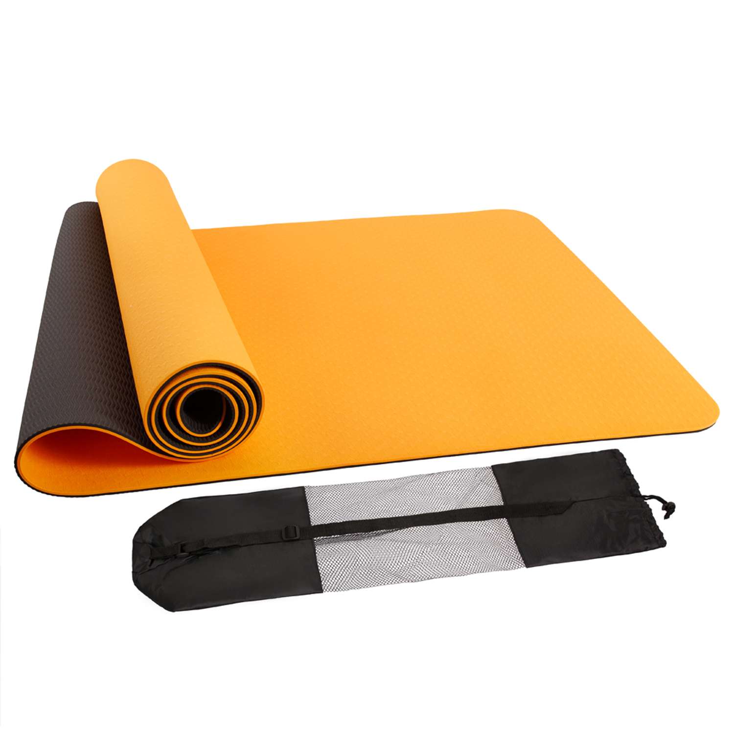 Коврик для йоги STRONG BODY двухсторонний. черно-оранжевый 183см х 61см х 0.6см - фото 2