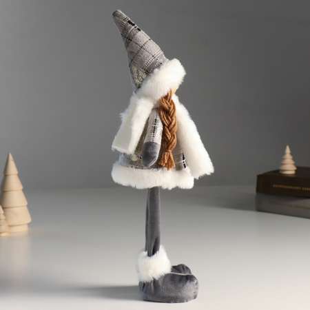 Кукла интерьерная Зимнее волшебство «Ангелочек в серебристом платье с мехом» 16х7х40 см