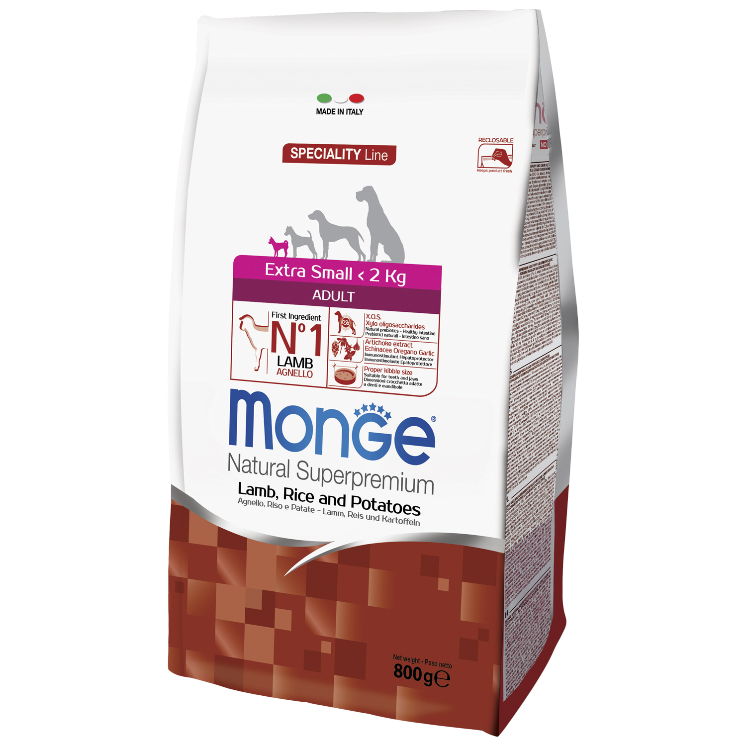 Корм для собак MONGE Dog Speciality Extra Small взрослых миниатюрных пород ягненок с рисом и картофелем 800г - фото 2