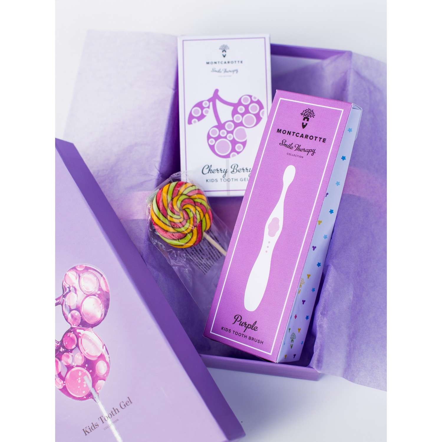 Подарочный набор Montcarotte гелеообразная зубная паста Ягодка Вишня + Зубная щетка Фиолетовая - фото 19