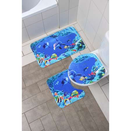 Набор ковриков Доляна для ванной и туалета «Дельфин» 3 шт: 35×39 40×50 45×75 см