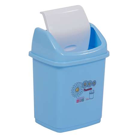 Контейнер для мусора elfplast Ромашка с перекидным верхом голубой белый 1.5 л