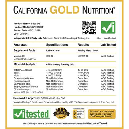 Витамин D3 California Gold Nutrition для детей 300 порций раствор 10 мл