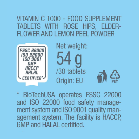 Витамин С BiotechUSA 1000 мг. 30 таблеток