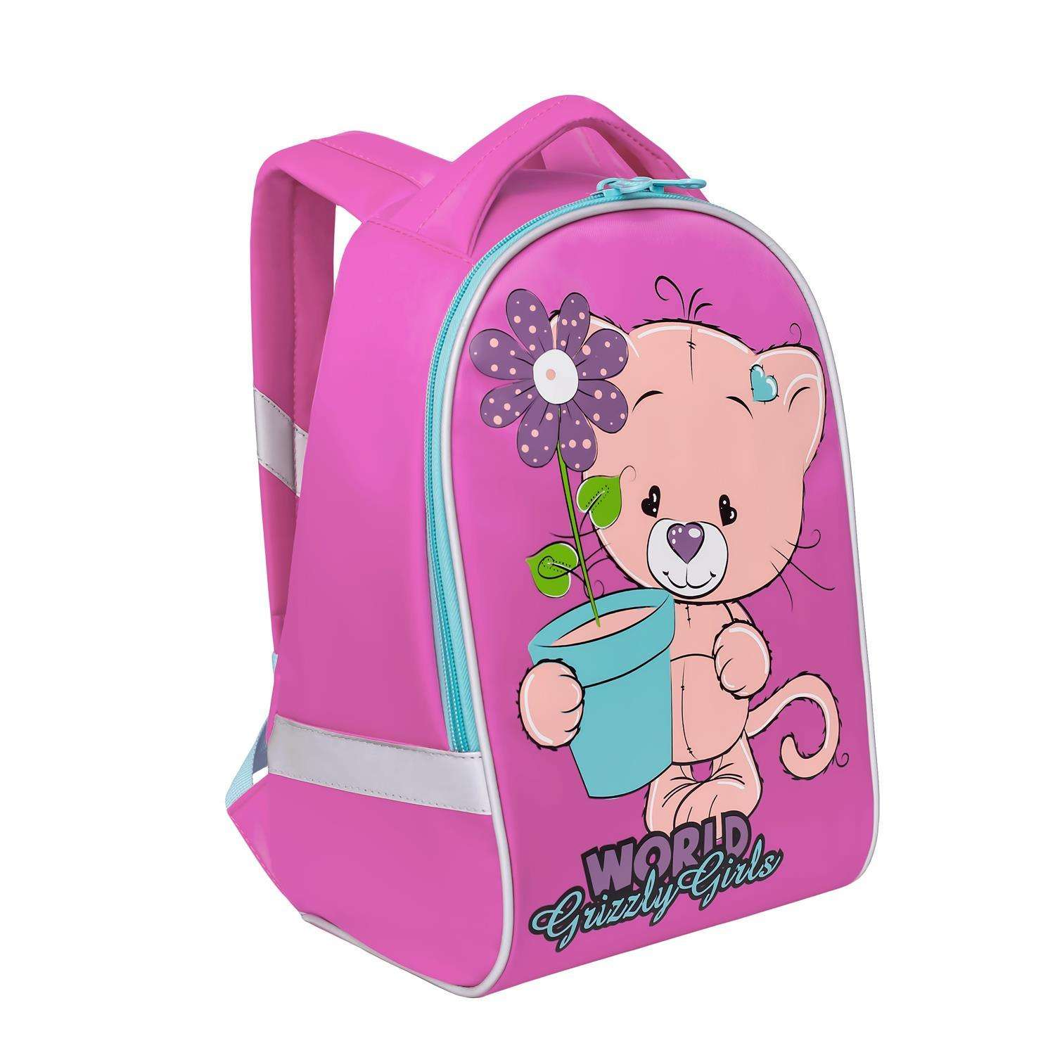 Рюкзак Grizzly для девочки Фиолетовый Мишка с горшочком - фото 2