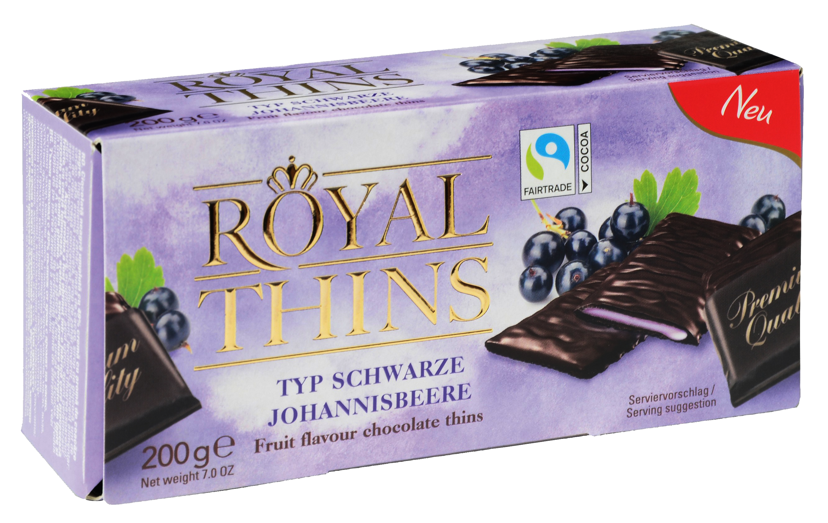 Плиточный шоколад ROYAL THINS темный с кремовой начинкой со вкусом черной смородины 200 г - фото 1