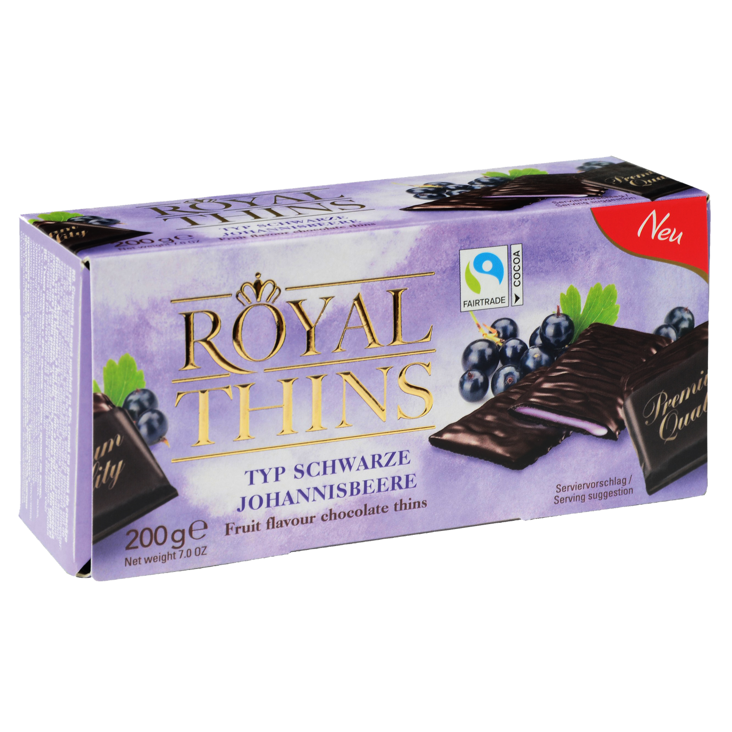 Плиточный шоколад ROYAL THINS темный с кремовой начинкой со вкусом черной смородины 200 г - фото 1