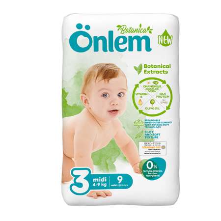 Детские подгузники Onlem BOTANIKA 3 (4-9 кг) mini 9 шт в упаковке
