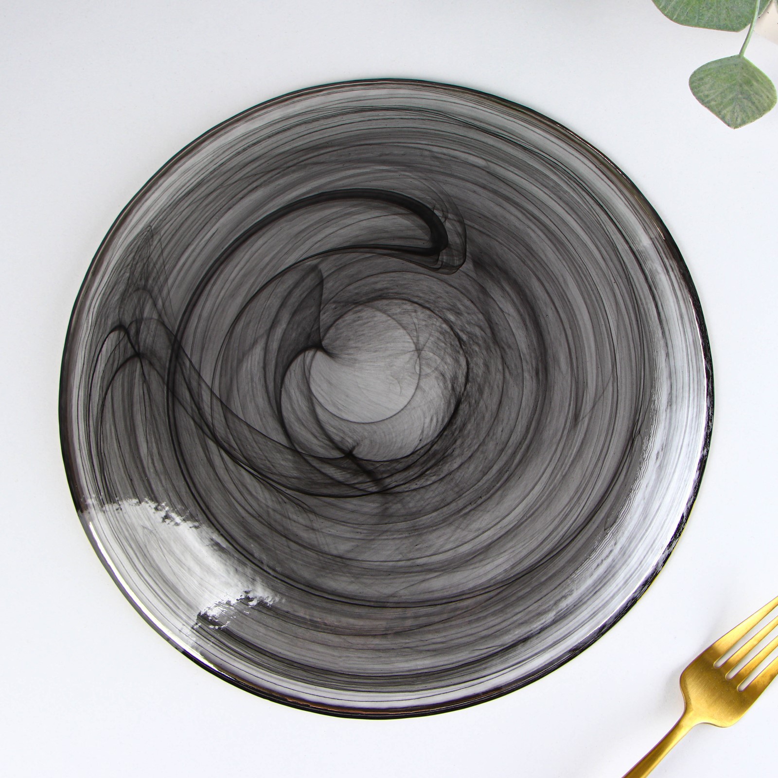 Тарелка Sima-Land стеклянная обеденная «Дымка» d=26 5 см цвет серый - фото 1