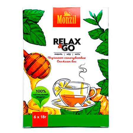 Имбирный напиток Monzil Relax Go Имбирь Мёд Мята 6 пакетиков по 18 г