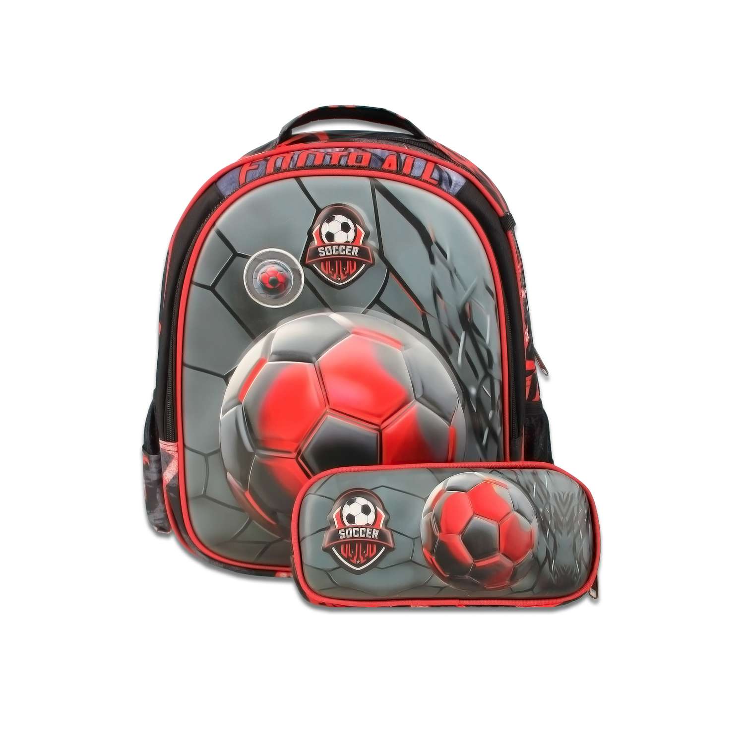 Рюкзак школьный с пеналом Little Mania Футбол красный - фото 1