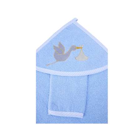 Набор для купания малыша M-BABY махровое полотенце с уголком и рукавичка 100% хлопок голубой