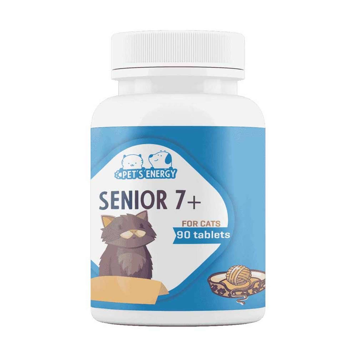 Витамины для пожилых кошек 7+ PETS ENERGY 90 таблеток для иммунитета и суставов - фото 1