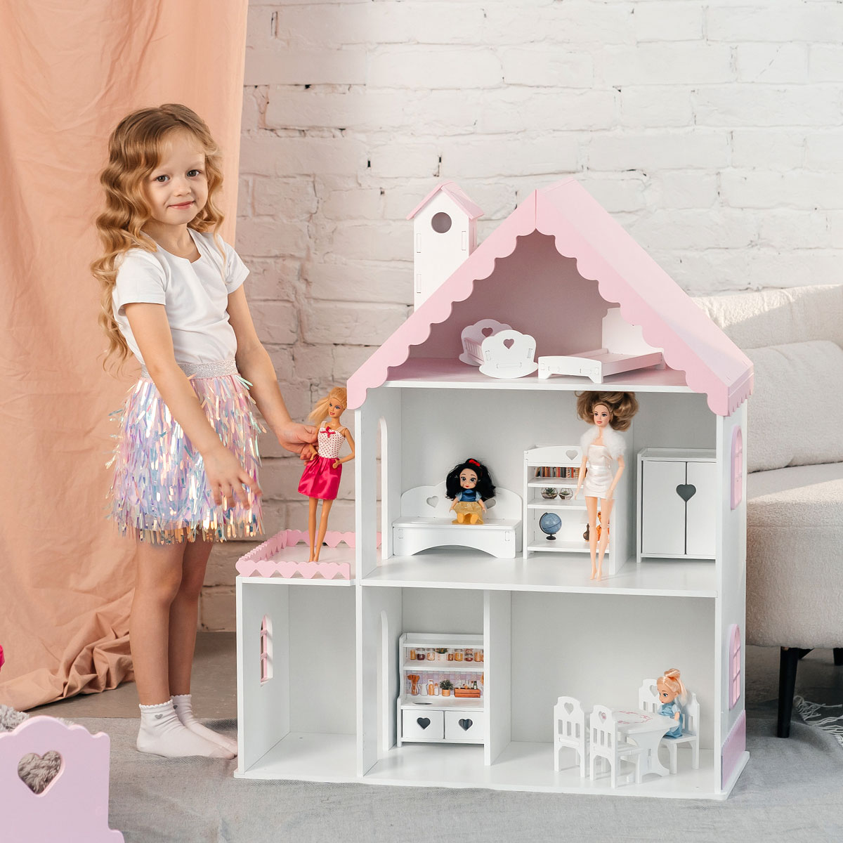 Кукольный дом Pema kids бело-розовый Материал МДФ СнежанаБелРоз - фото 1
