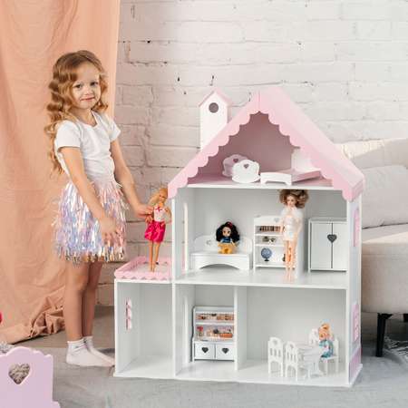 Кукольный дом Pema kids бело-розовый Материал МДФ