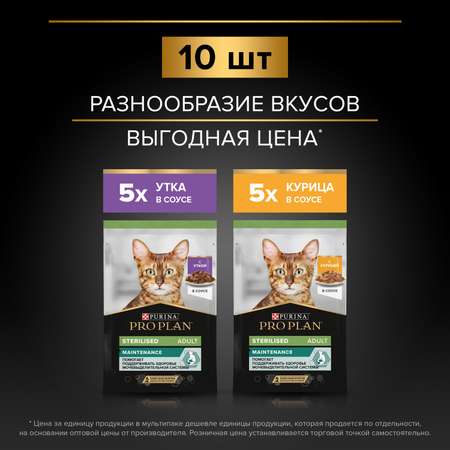 Корм для кошек Pro Plan 85г стерилизованные курица утка 10шт