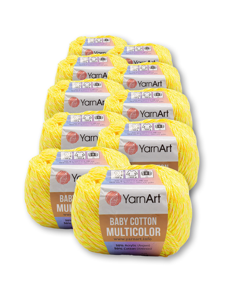 Пряжа для вязания YarnArt Baby cotton multicolor 50 гр 165 м хлопок акрил детская 10 мотков цвет 5204 - фото 3