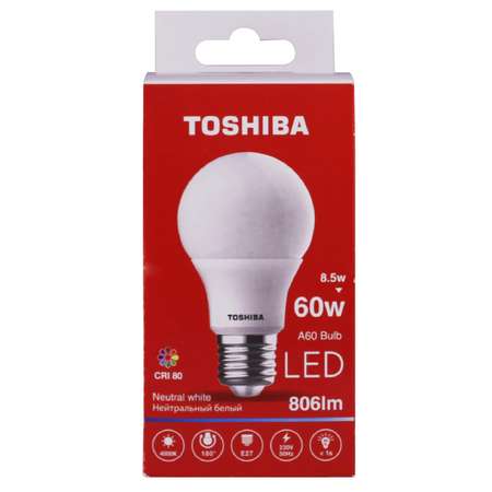 Лампа светодиодная Toshiba 8.5 Вт Е27 60W груша A60 4000 K нейтральный свет 220В матовая