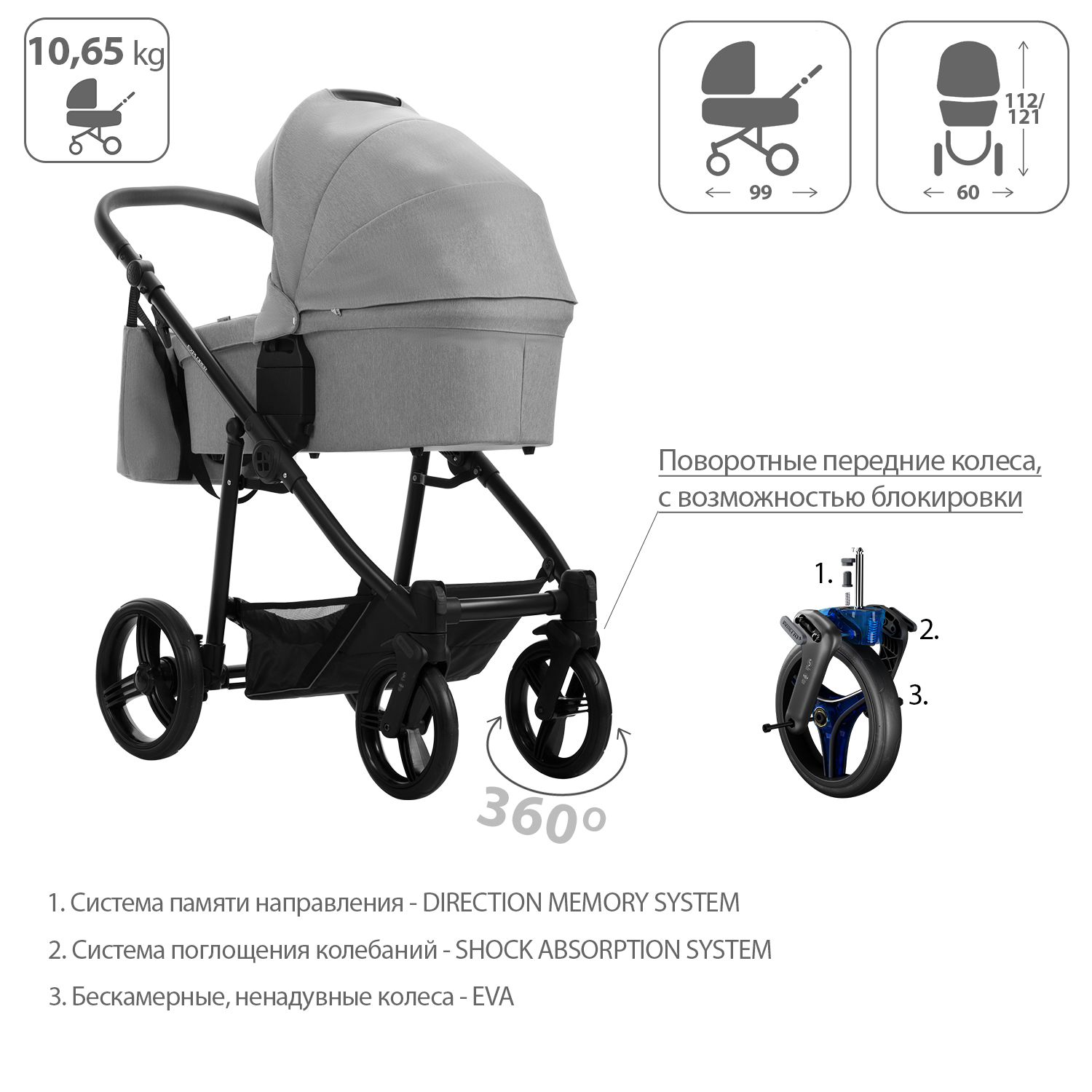 Коляска 2в1 Bebetto Explorer Air Lux шасси Черное 08 - фото 4