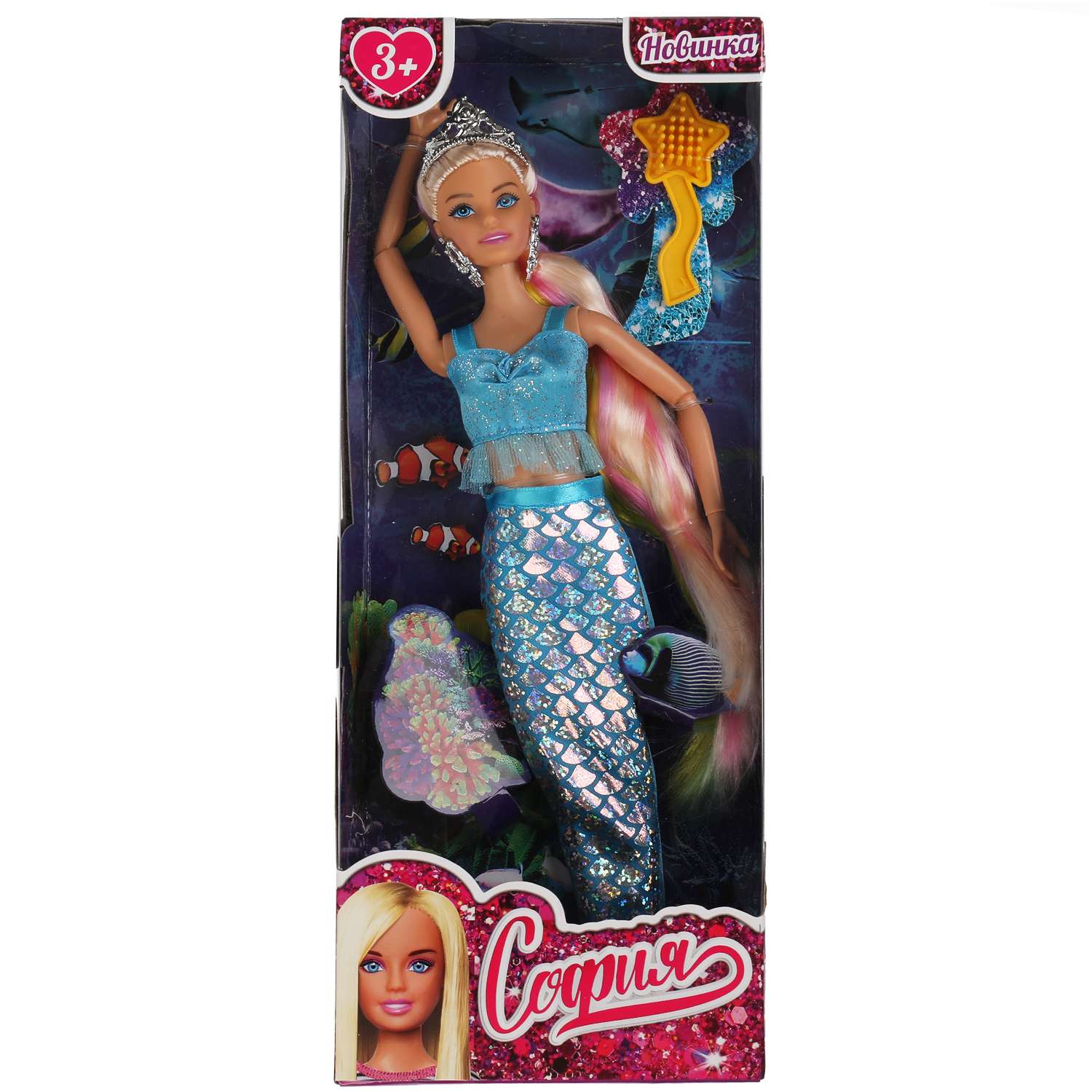 Кукла Карапуз София 29 см русалка радужные длинные волосы расческа в комплекте 314498 - фото 1