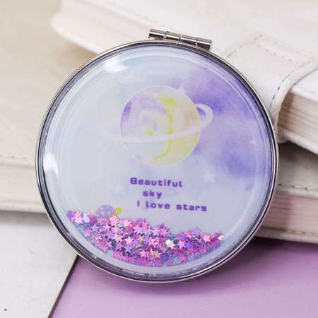 Зеркало карманное iLikeGift Planet stars purple с увеличением