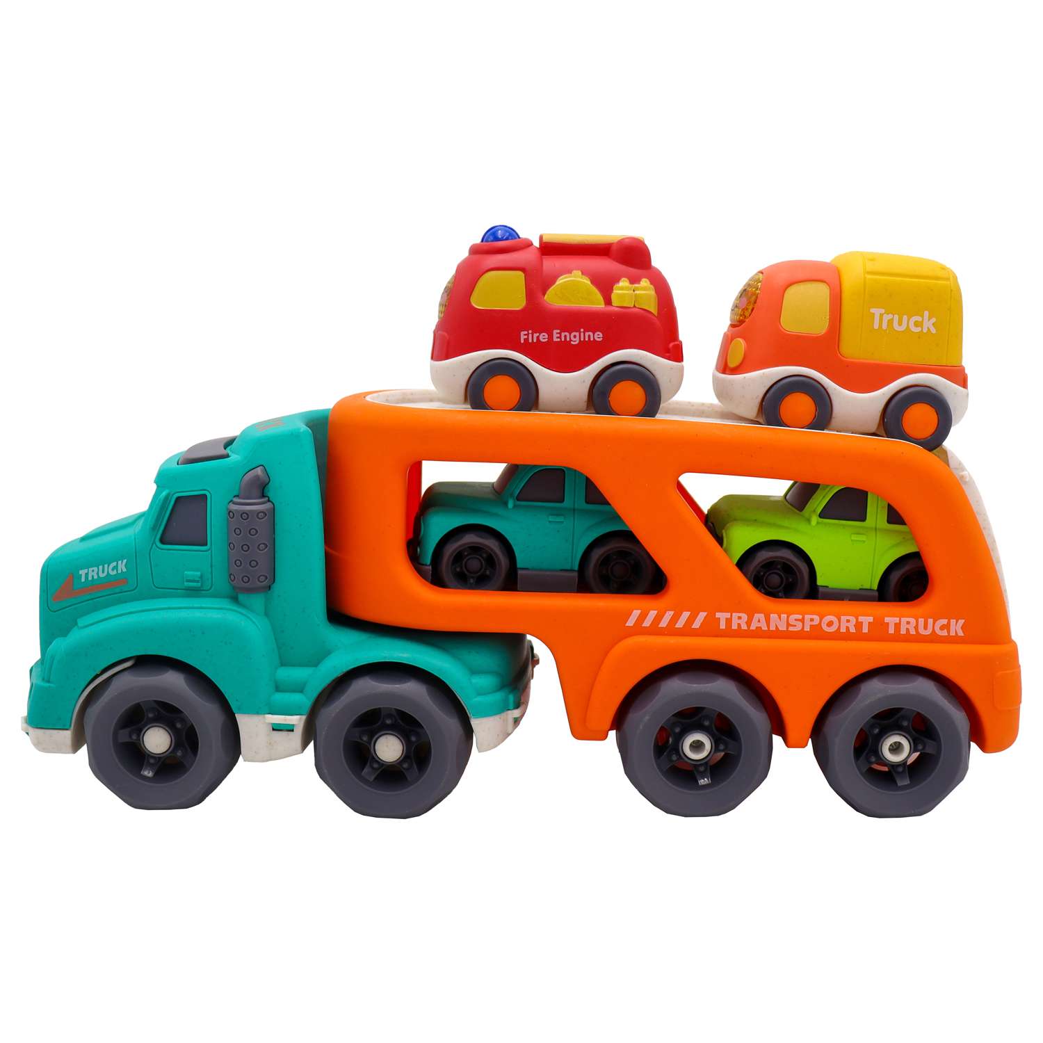 Игрушка Funky Toys Эко-машинка грузовик грузовик с 4 машинками Оранжевый 32 см FT0416367 - фото 3