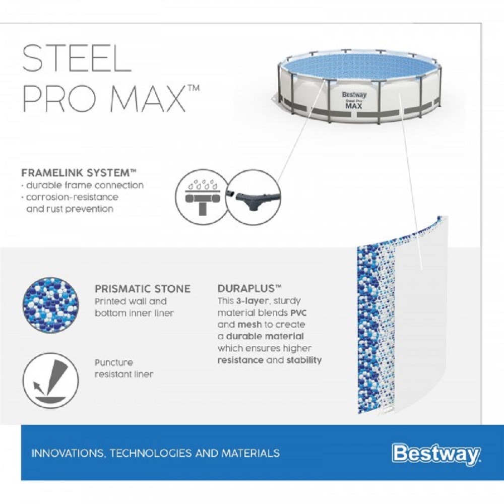 Бассейн каркасный Bestway 366х100 см Steel Pro Max фильтр-насос лестница 9150 л картридж - фото 8