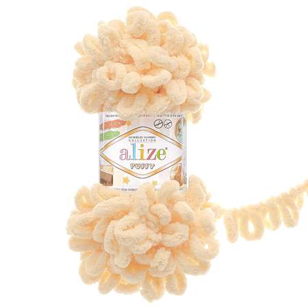 Пряжа для вязания Alize puffy 100 г 9 м микрополиэстер фантазийная плюшевая 742 ванильный 5 мотков