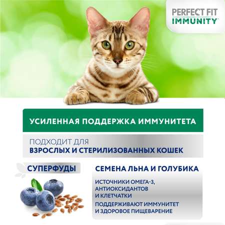 Корм для кошек Perfect Fit 1.1кг Immunity для поддержания иммунитета говядина-семена льна-голубика сухой