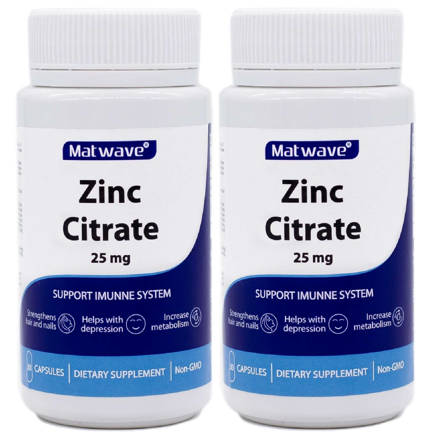 БАД Matwave Цинка Цитрат Zinc Citrate 25 мг 30 капсул комплект 2 банки - фото 1