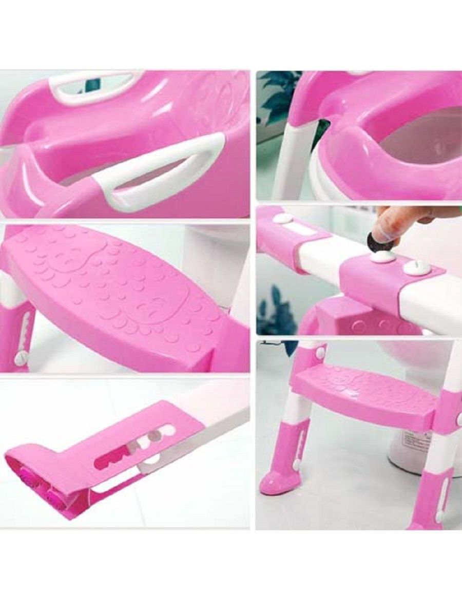 Сиденье для унитаза RIKI TIKI Панда детское складное с лесенкой розовый - фото 7
