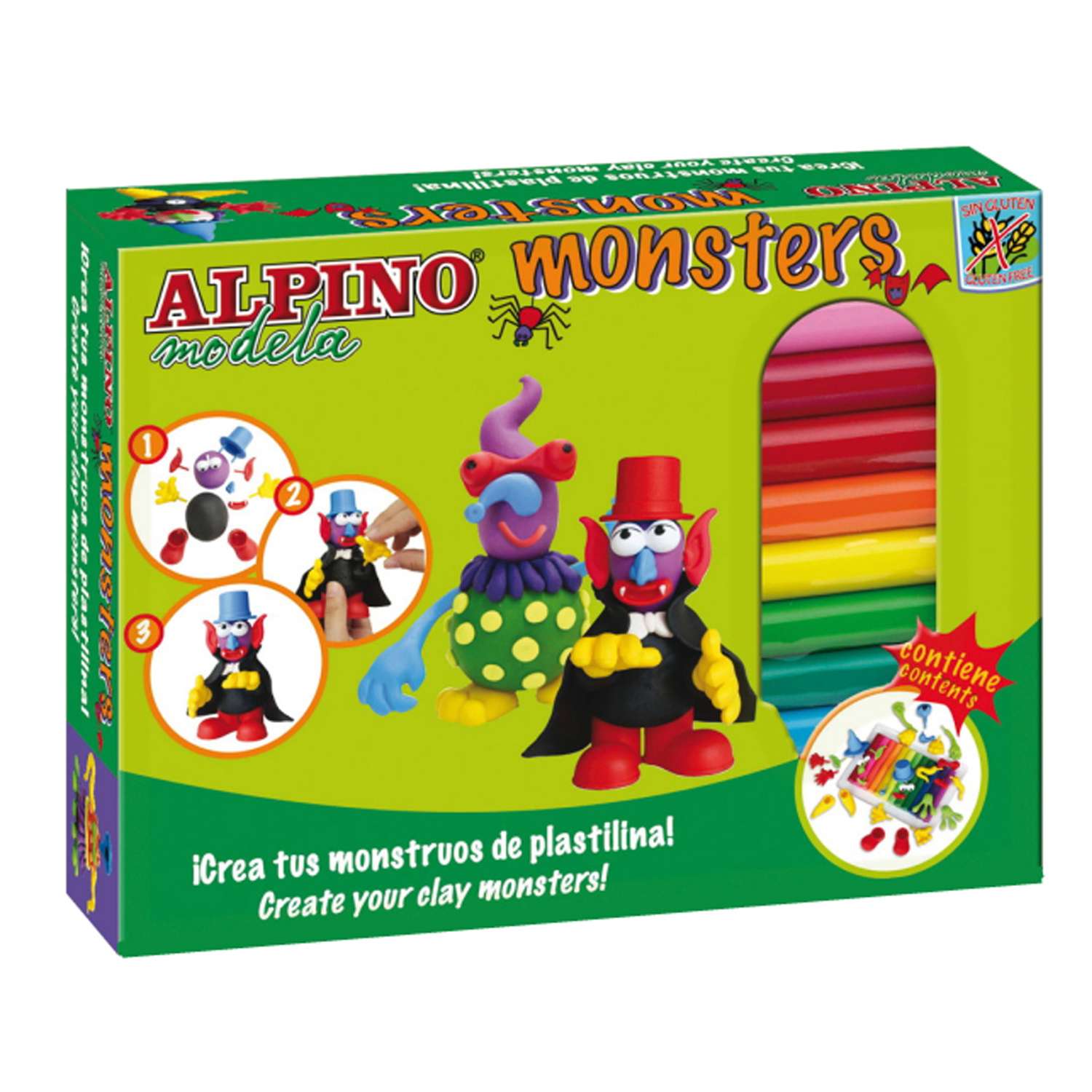 Набор пластилина ALPINO Monsters (Ужастики) 12 цв. 4 комплекта деталей - фото 1