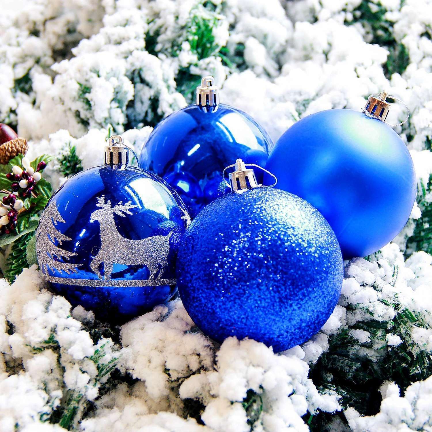 Набор шаров Зимнее волшебство пластик d-8 см 6 шт «Гордый олень» синий - фото 1