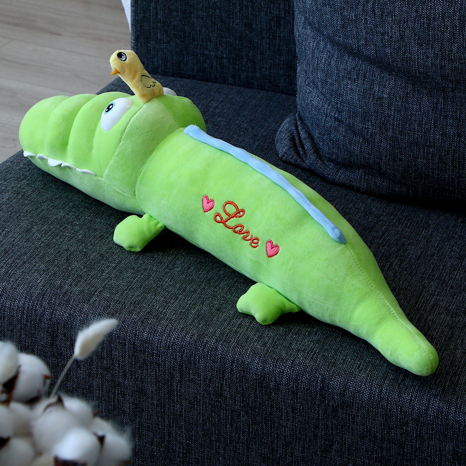 Мягкая игрушка Sima-Land подушка «Крокодил с уточкой» 65 см цвет зелёный - фото 2