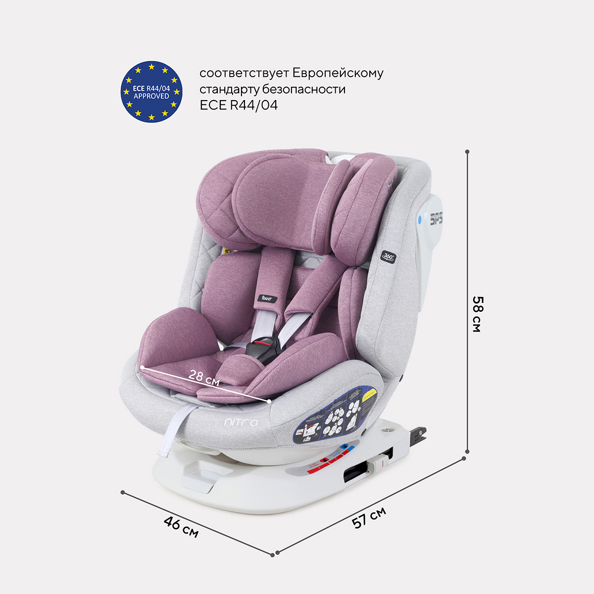 Автокресло Rant Nitro isofix 0-36 кг, группа 0+/1/2/3 Grey/Pink