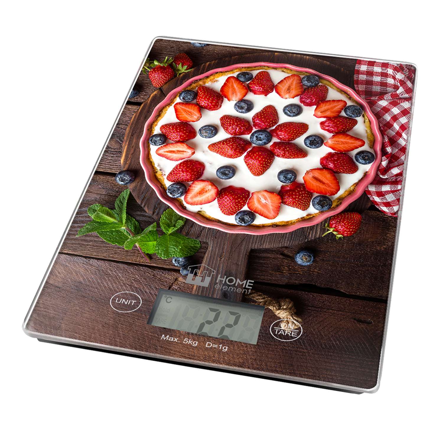 Весы кухонные HOME ELEMENT HE-SC935 сенсор и встроенный термометр ягодный пирог - фото 2