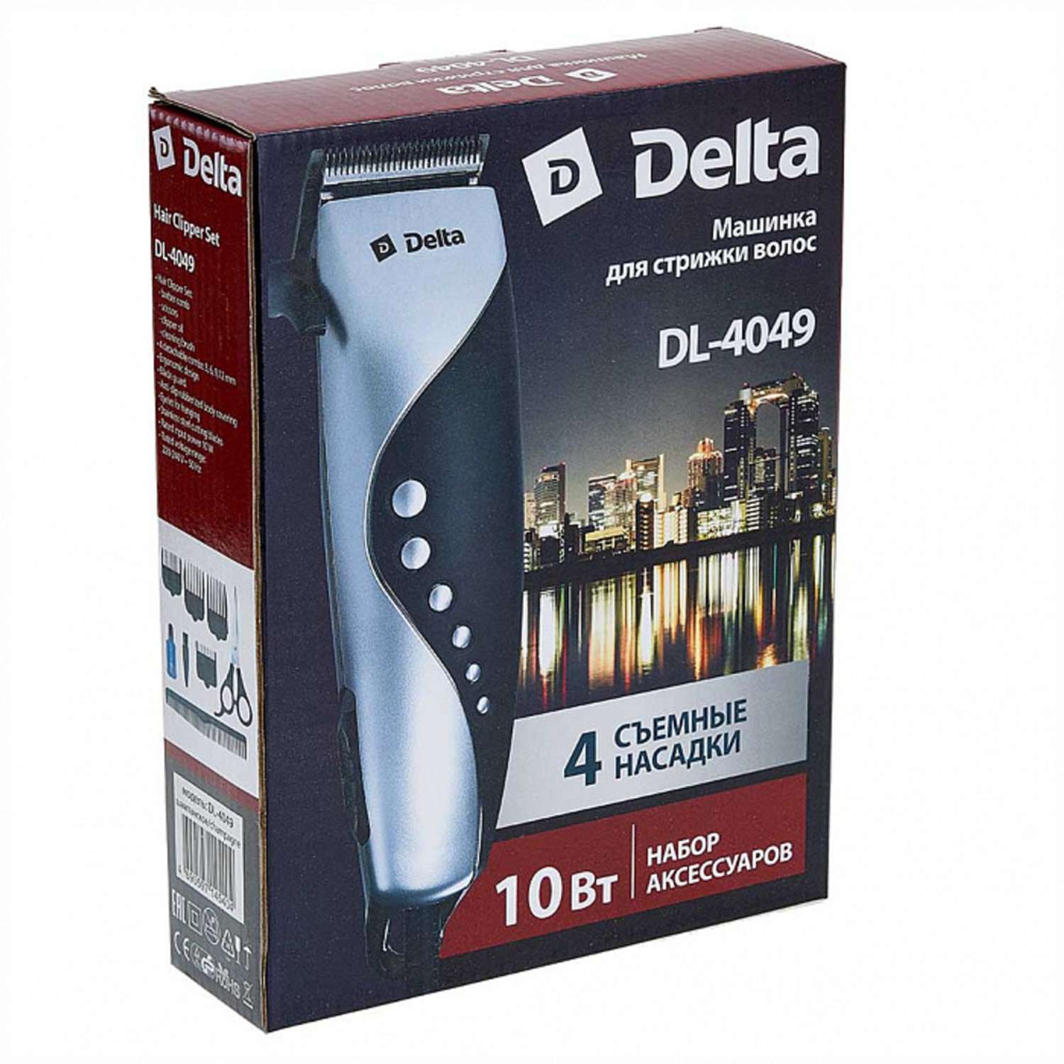 Машинка для стрижки волос Delta DL-4049 серебристый 10Вт 4 съемных гребня - фото 3