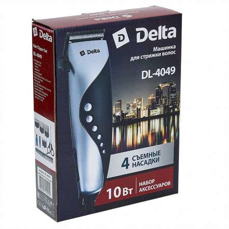 Машинка для стрижки волос Delta DL-4049 серебристый 10Вт 4 съемных гребня
