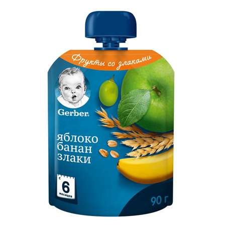 Пюре Gerber яблоко-банан-злаки 90г с 6месяцев