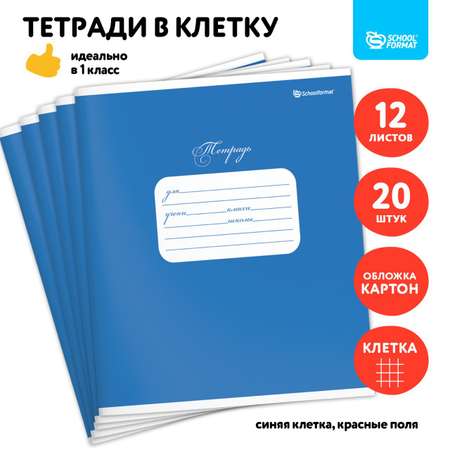 Тетрадь SCHOOLFORMAT 12 листов в клетку синего цвета набор 20 штук школьные