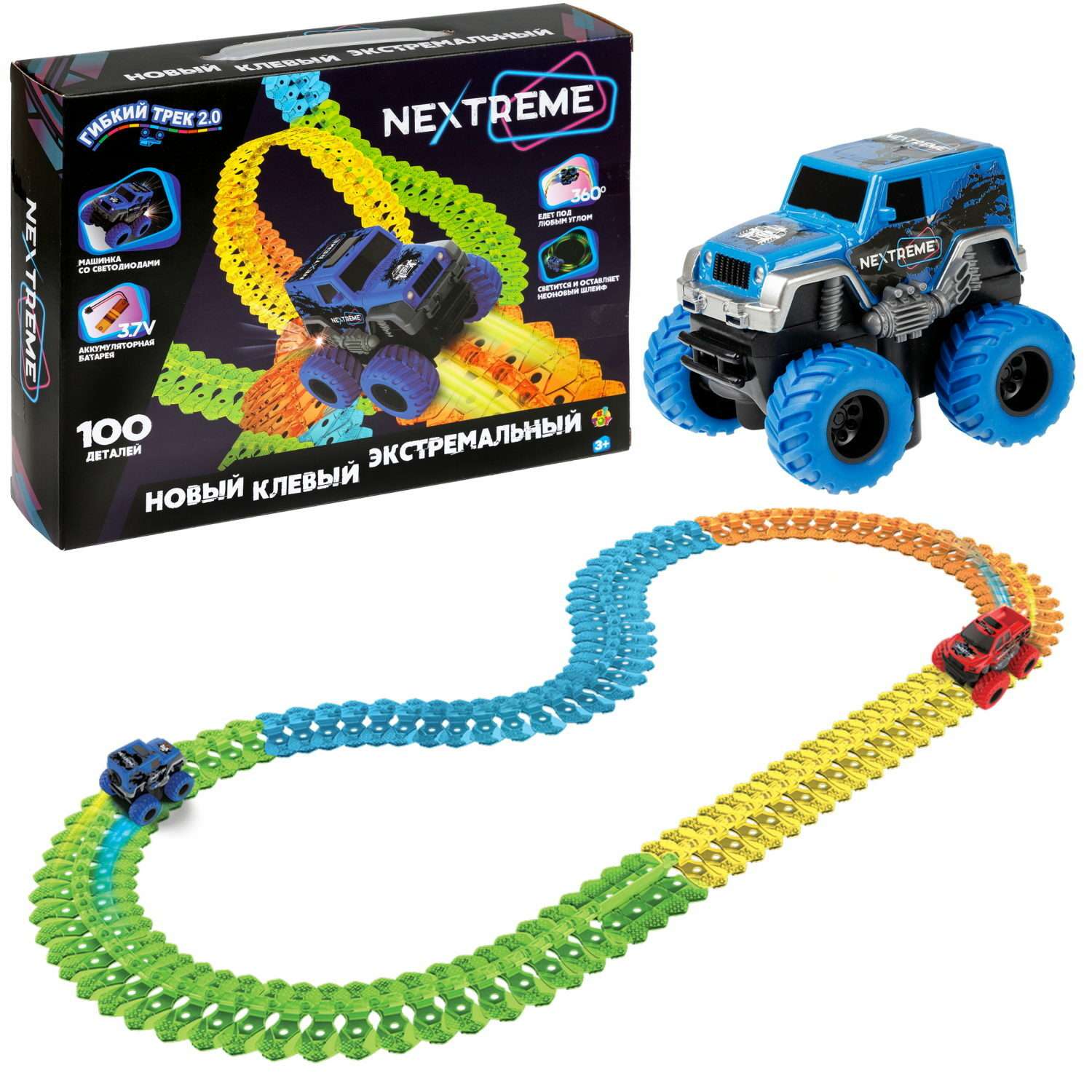 Игровой набор 1TOY Nextreme Гибкий трек с синим внедорожником 100 деталей Т23878 - фото 2