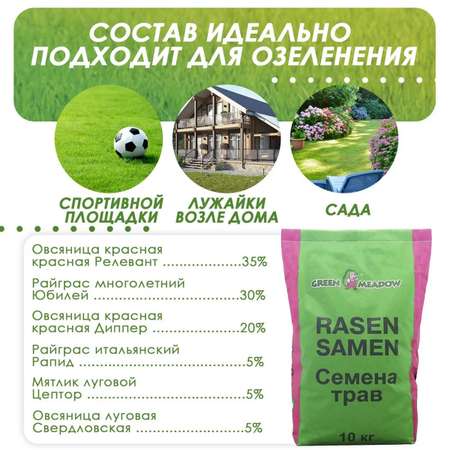 Семена трав GREEN MEADOW для газонов Декоративный стандартный 10 кг