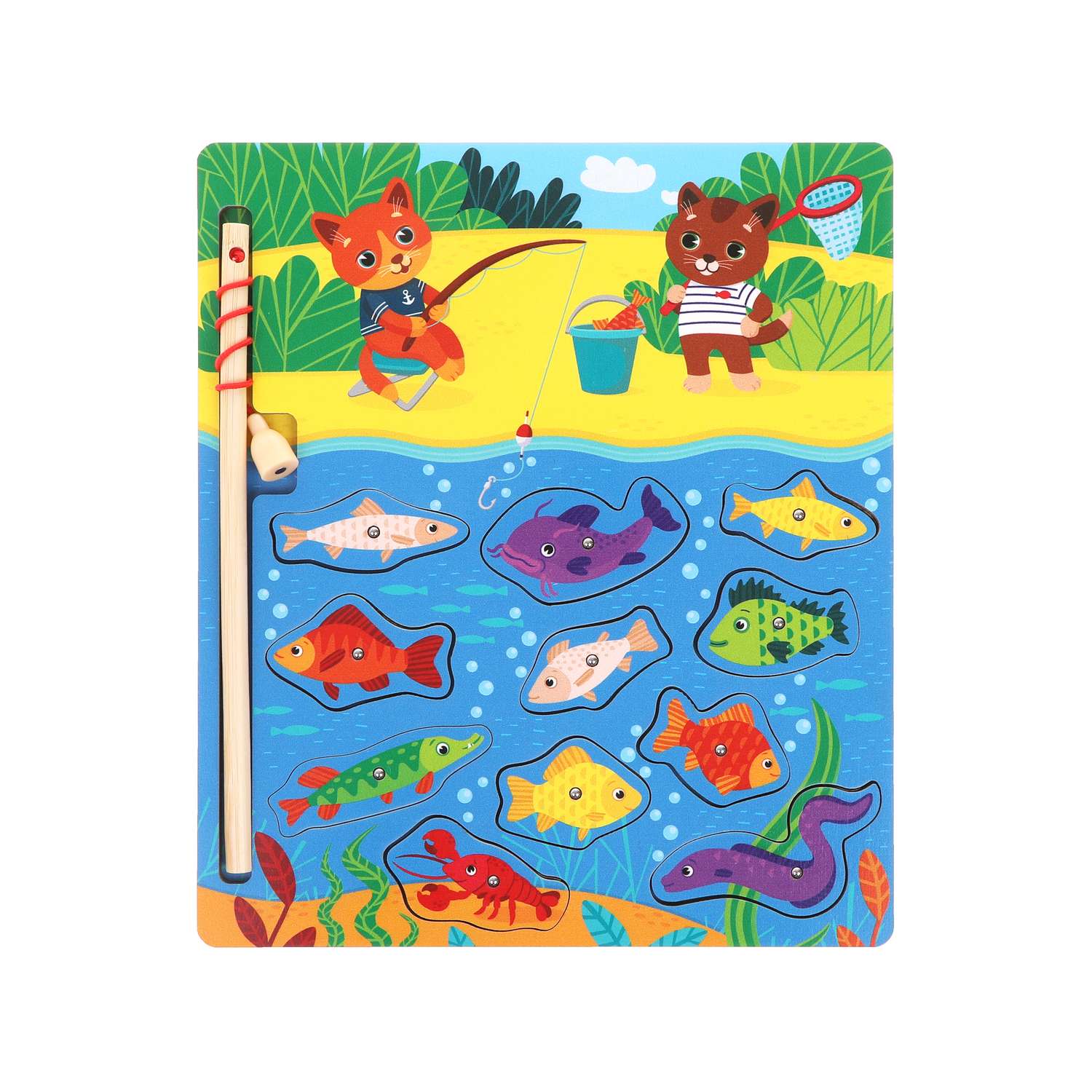 Развивающая игра Mapacha для детей деревянная рыбалка вкладыши Котики - фото 8