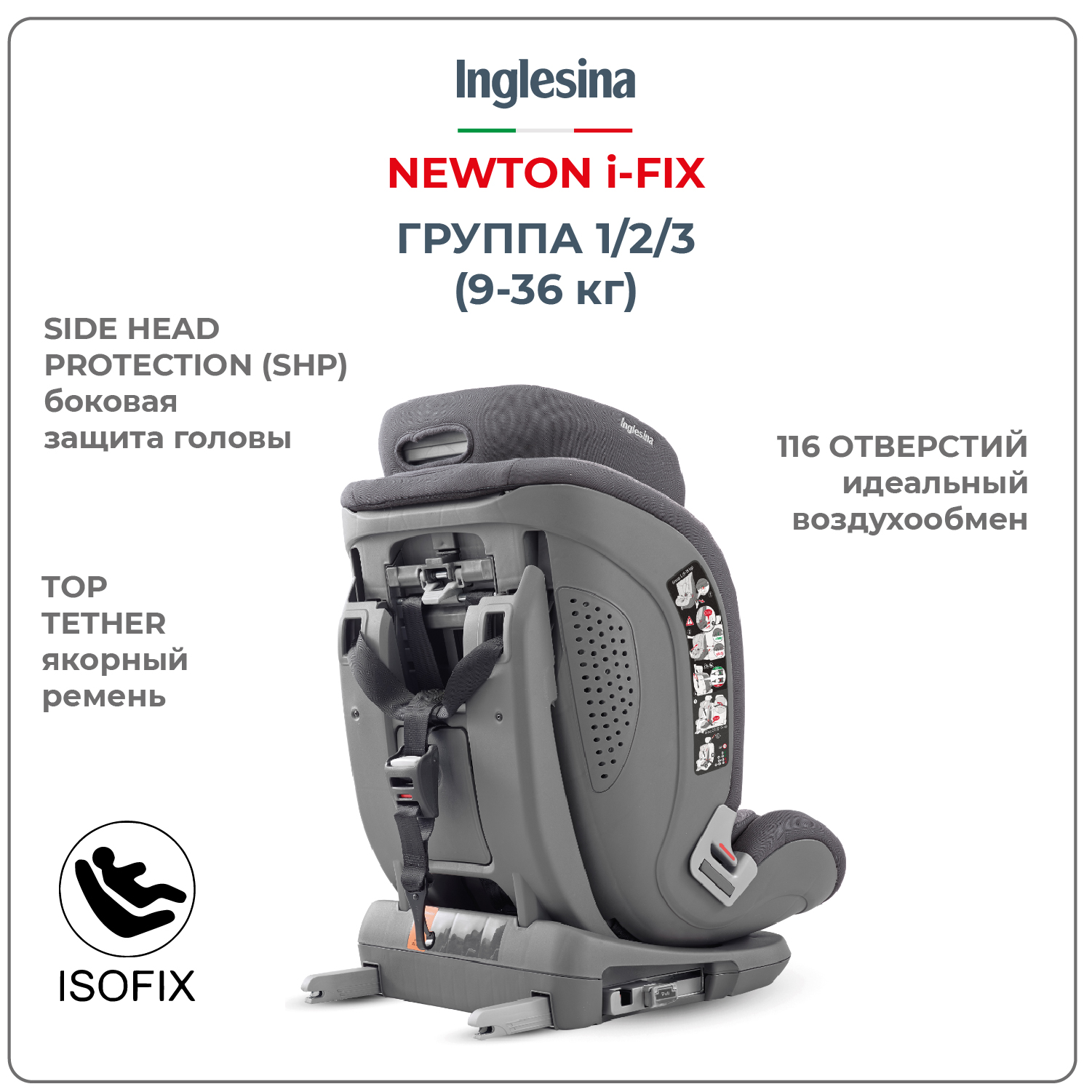 Автокресло INGLESINA Newton 1 2 3 Ifix Цвет Black - фото 4