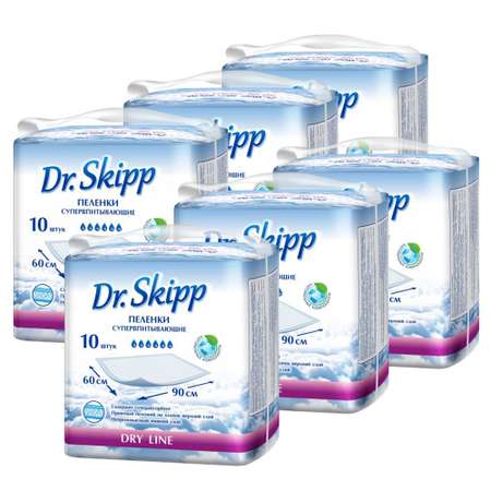 Пеленки впитывающие Dr.Skipp одноразовые 60x90 6 упаковок по 10 шт 8077