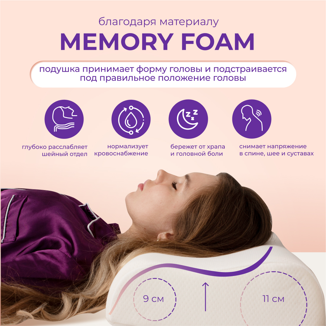 Ортопедическая подушка Asvetida Comfort Plus 30*50 c эффектом памяти Memory Foam - фото 2