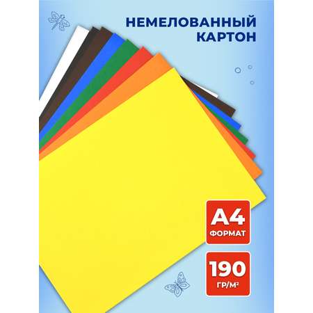 Картон цветной CReATiViKi немелованный 2 шт А4 8 цветов 8 листов 190 г/м2