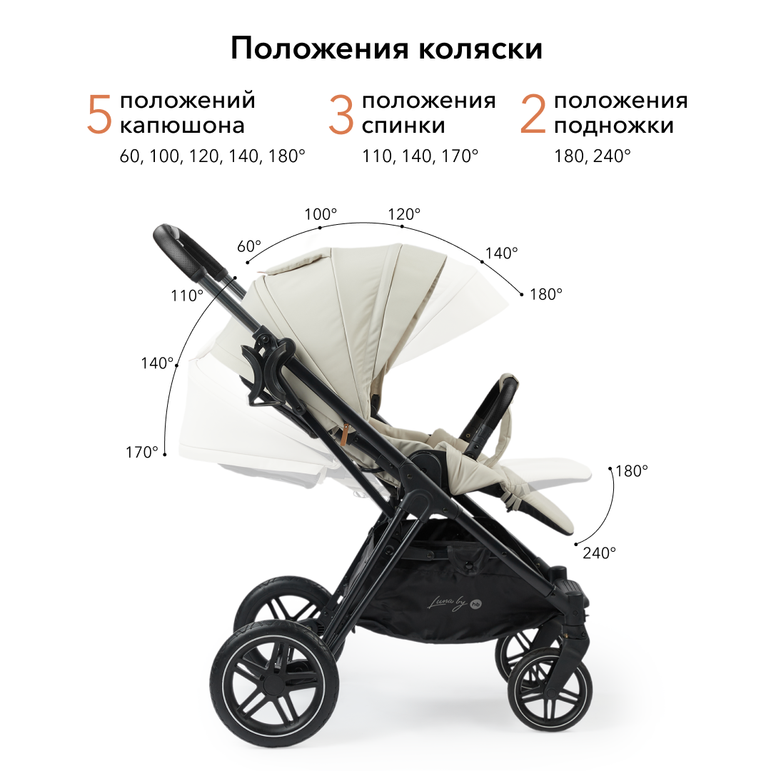 Коляска прогулочная Happy Baby Luna pro beige (черная экокожа) - фото 6